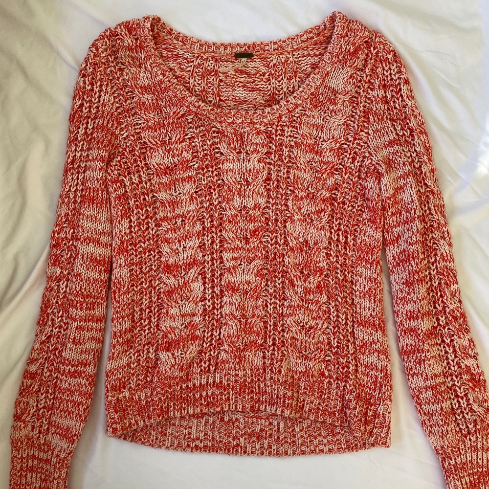 Free People Orange Marled Cable Knit Sweater